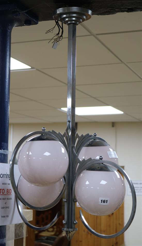 A French Art Deco chromed and glass light fitting drop 76cm